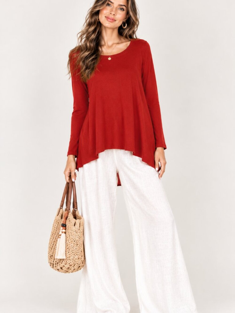 Eileen Fisher Red 100% Organic Cotton Peru Lava Long Sleeve Tunic Sweater